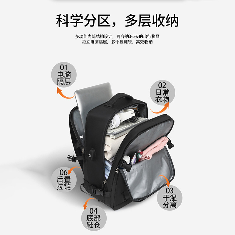 Mochila transfronteriza, unisex, mochila de viaje informal, gran capacidad, separación de seco y húmedo, mochila impermeable para computadora