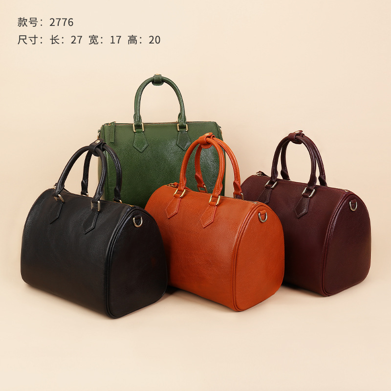 Retro Top Grain Cowhide Large Capacity Boston Handbag 2026 New Arrival Luxury Shoulder Crossbody Pillow Bag For Women - Thumbnail 2