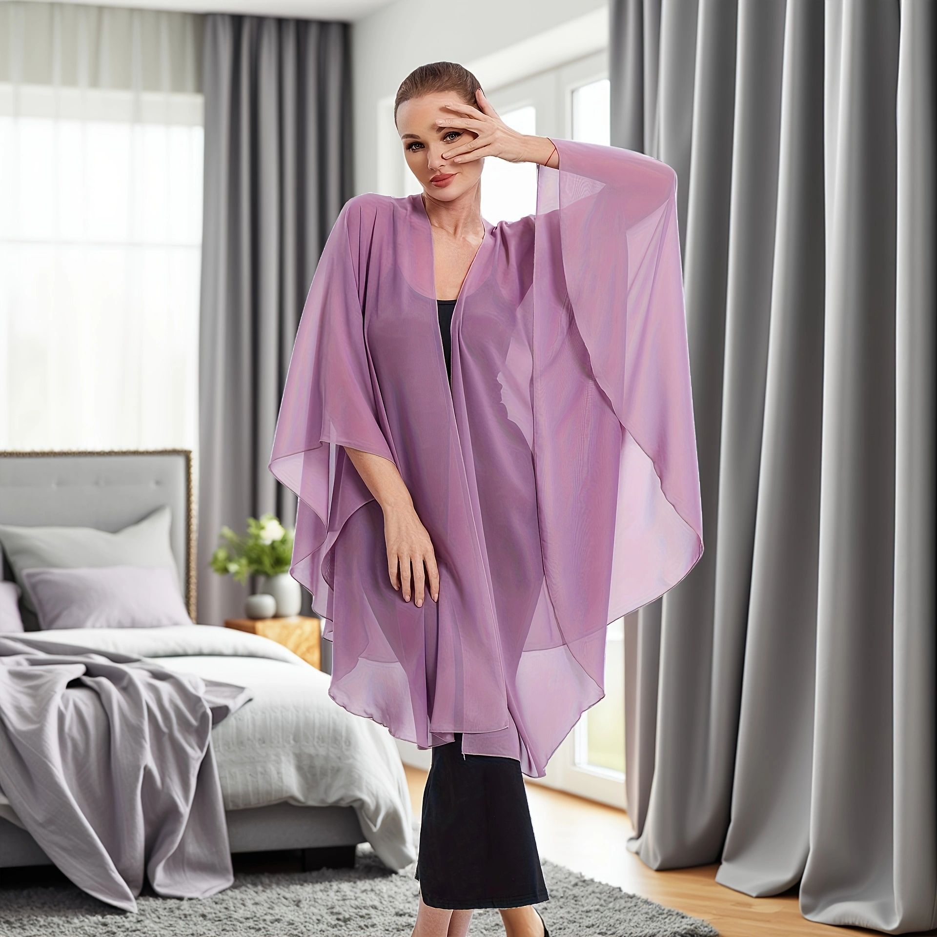 Solid Color Shawl Cross-Border Mid-Length Seaside Beach Towel Scarf Loose Sunshade Blouse European and American Ethnic Style Travel Shawl