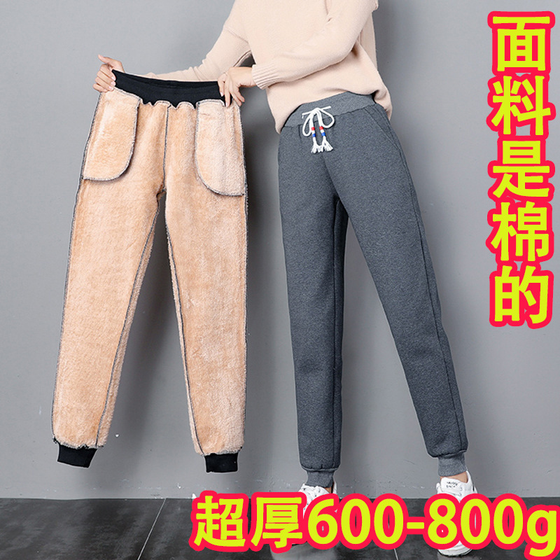 Lamb Wool Casual Pants 2026 Autumn and Winter New Korean Style Loose Fit Fleece-Lined Thickened Drawstring Cuffed Long Pants Lamb Wool Casual Pants 2026 Autumn and Winter New Korean Style Loose Fit Fleece-Lined Thickened Drawstring Cuffed Long Pants