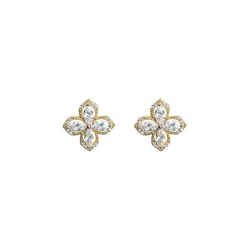 Rotating four-leaf flower earrings  Internet celebrity fashion temperament women's earrings exquisite versatile personalized earrings