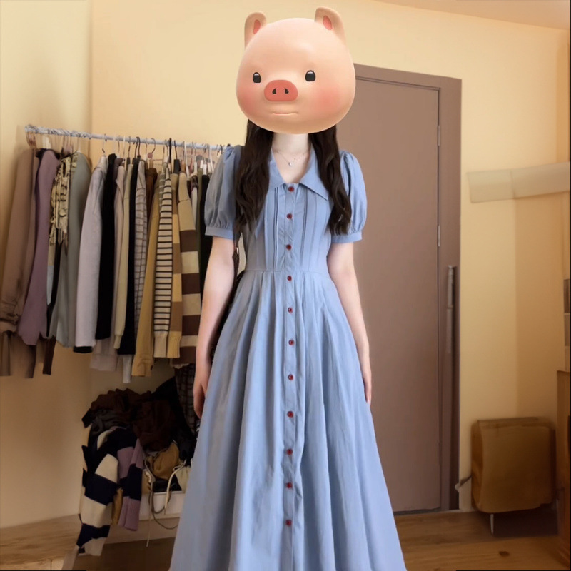 Waist-Cinching Slimming Blue Button-Down Shirt Dress 2024 Summer Female Student Super Fairy Dress for Graduation Season Outings Waist-Cinching Slimming Blue Button-Down Shirt Dress 2024 Summer Female Student Super Fairy Dress for Graduation Season Outings