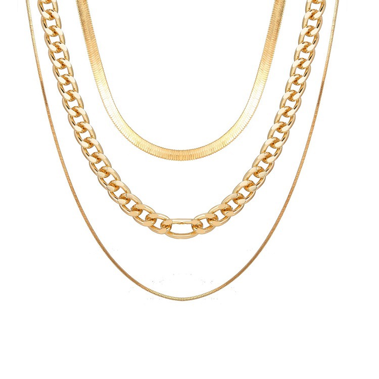 Collar de cadena gruesa de triple capa para mujer, diseño creativo y exagerado, estilo clavícula y gargantilla, moda europea/americana, producto transfronterizo