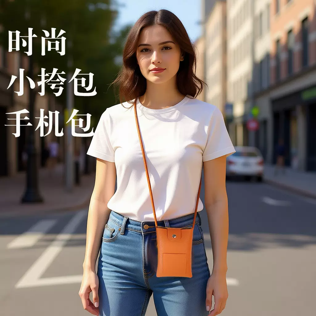 单肩迷你手机包PU皮革女士斜挎简约百搭散步小包 儿童出行收纳包