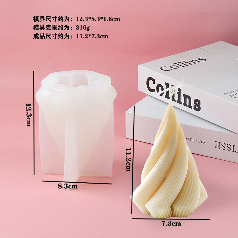 Trigo ciclón crema torre vela molde silicona twist árbol cono torre aromaterapia vela molde en stock al por mayor fondant molde