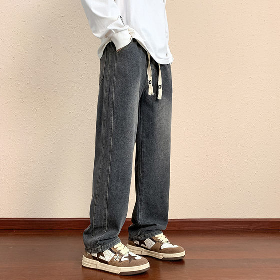 Jeans Men's Spring and Summer New Straight Loose Casual Trousers for Big Children Summer Early Senior high school Pants for Students and Teenagers