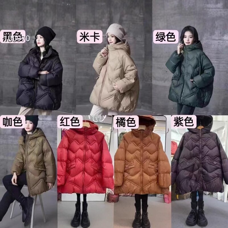 跨境秋冬韩版宽松减龄大码加厚保暖连帽白鸭绒羽绒服女中长款外套|undefined
