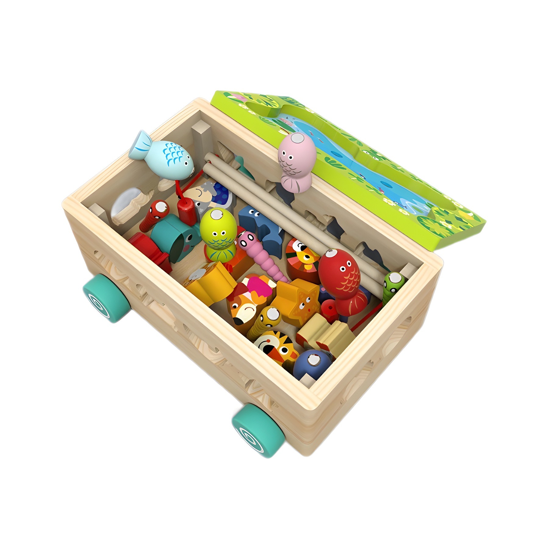 Educación temprana rompecabezas para niños Pesca magnética Biología marina cognitiva Forma de pesca a juego Coche intelectual Juguetes de madera