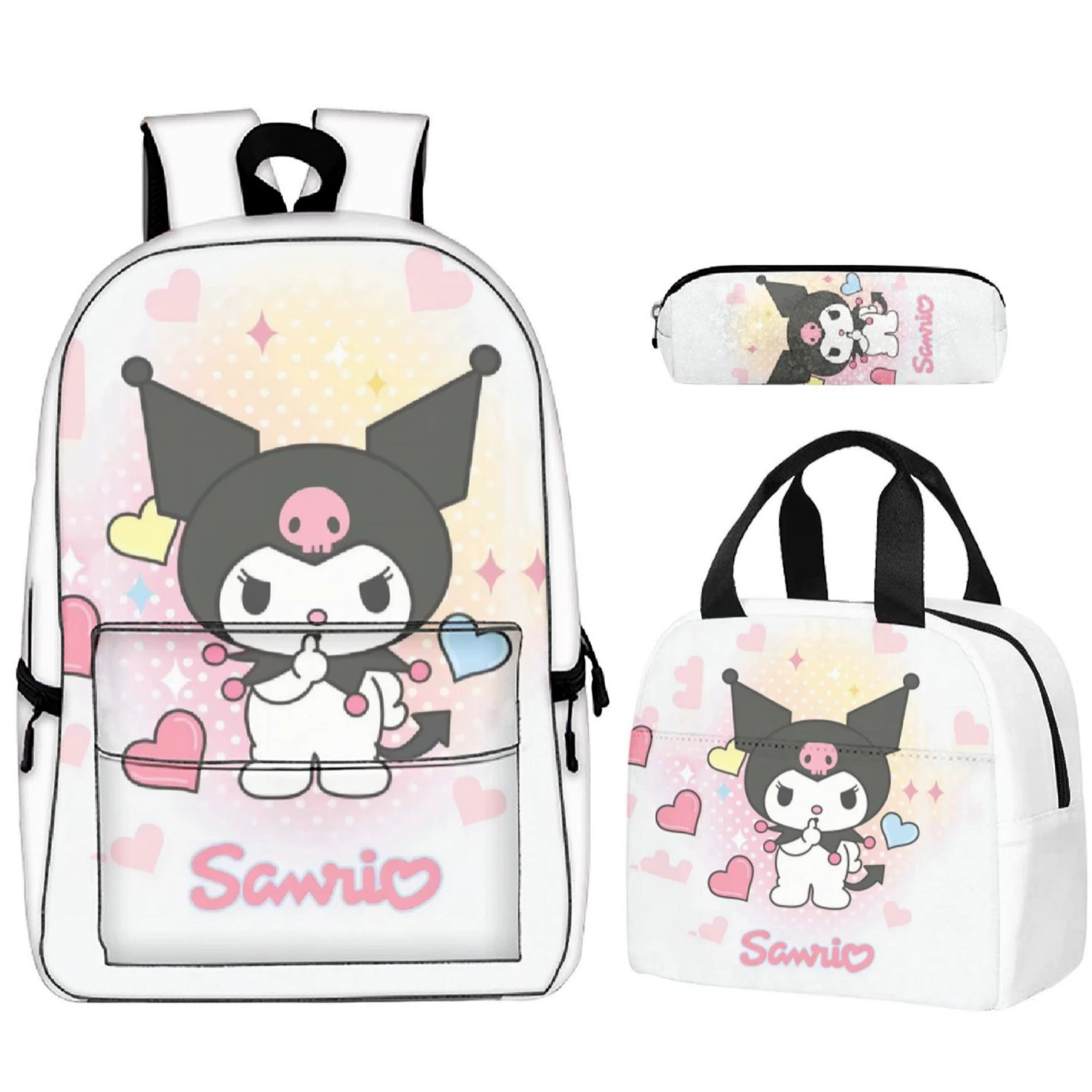Kuromi Kuromihellokitty сумка-рюкзак для школы, термо-ланчбокс, сумка для ручной переноски, пенал — комплект из трех предметов