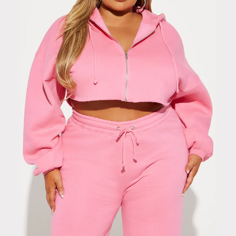 Vêtements pour femmes automne femmes décontracté à capuche devant zip pull jambe large pantalon ample costume_voghion.com