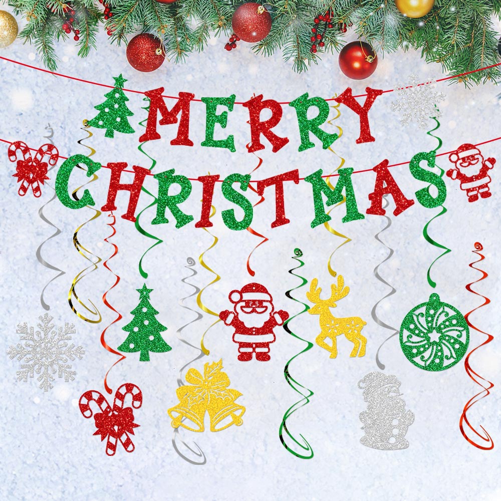 Bandera de tiro de decoración navideña transfronteriza Bandera de tiro de copo de nieve de brillo navideño adornos para árboles de Navidad colgante en espiral
