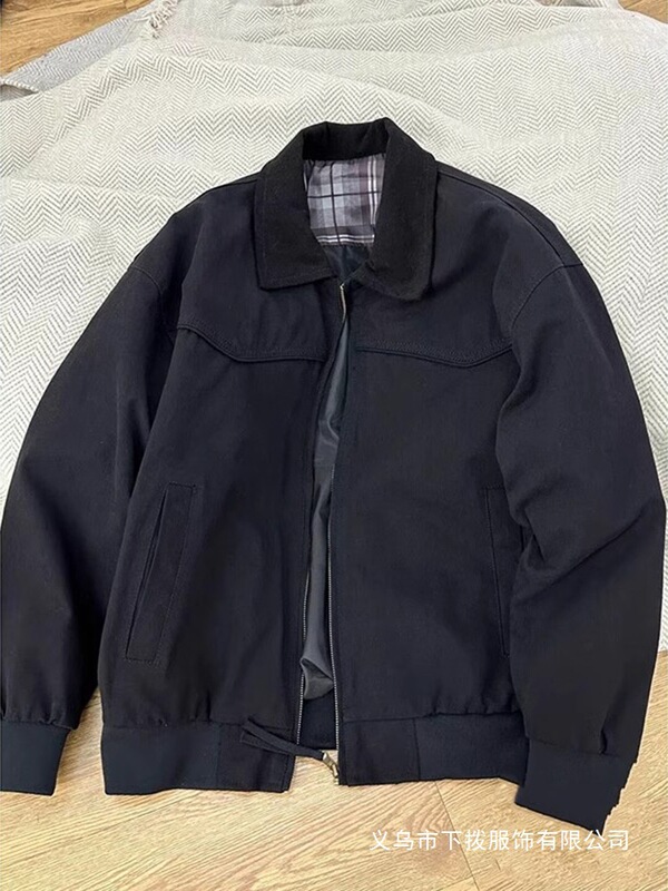 Black Detroit Workwear Jacket Men's Spring and Autumn Trendy Brand Pilot American Top Style Handsome Short Style Wholesale