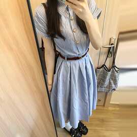 韩系学院风衬衫连衣裙子女装独特漂亮掐腰裙夏季2025新款收腰长裙