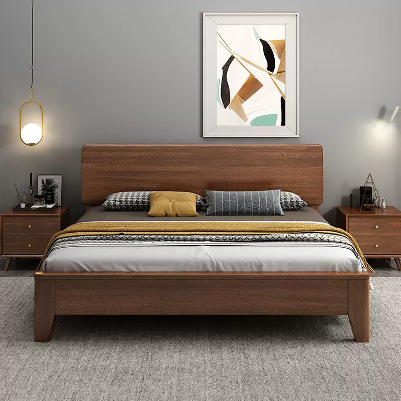 北欧实木床胡桃木1.8米双人床现代简约主卧床民宿床婚床轻奢家具
