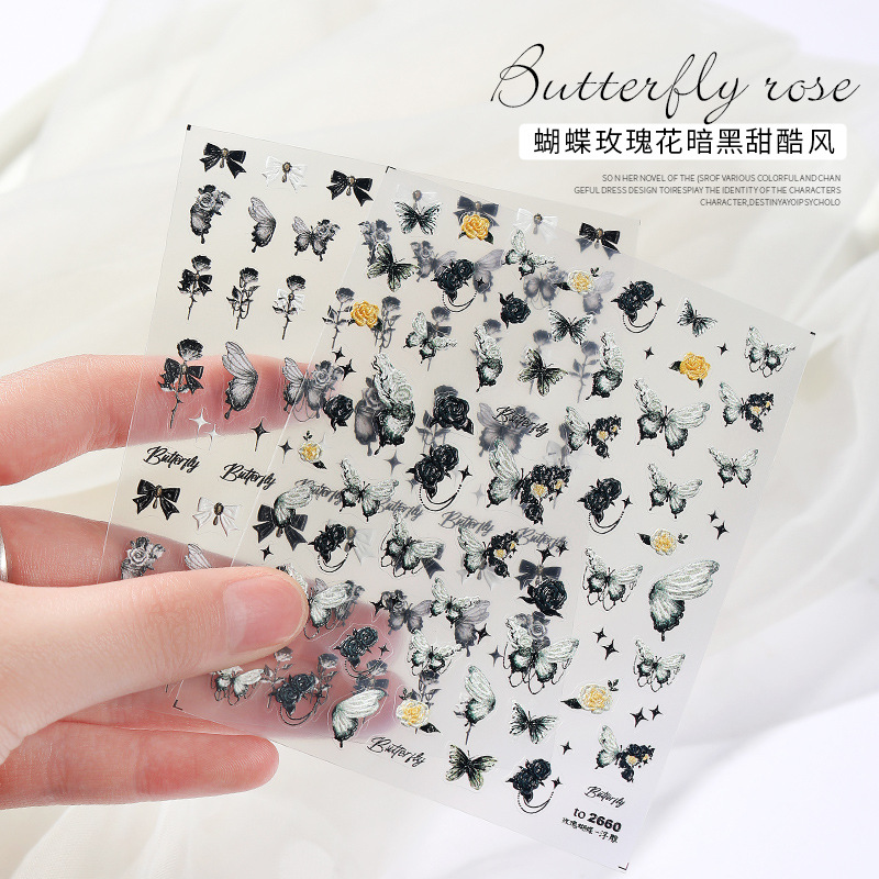 Pegatinas de Uñas con Diseño de Mariposa y Rosa, Estilo Moderno, Dulce y Atrevido, con Relieve Tridimensional, Novedad 2025
