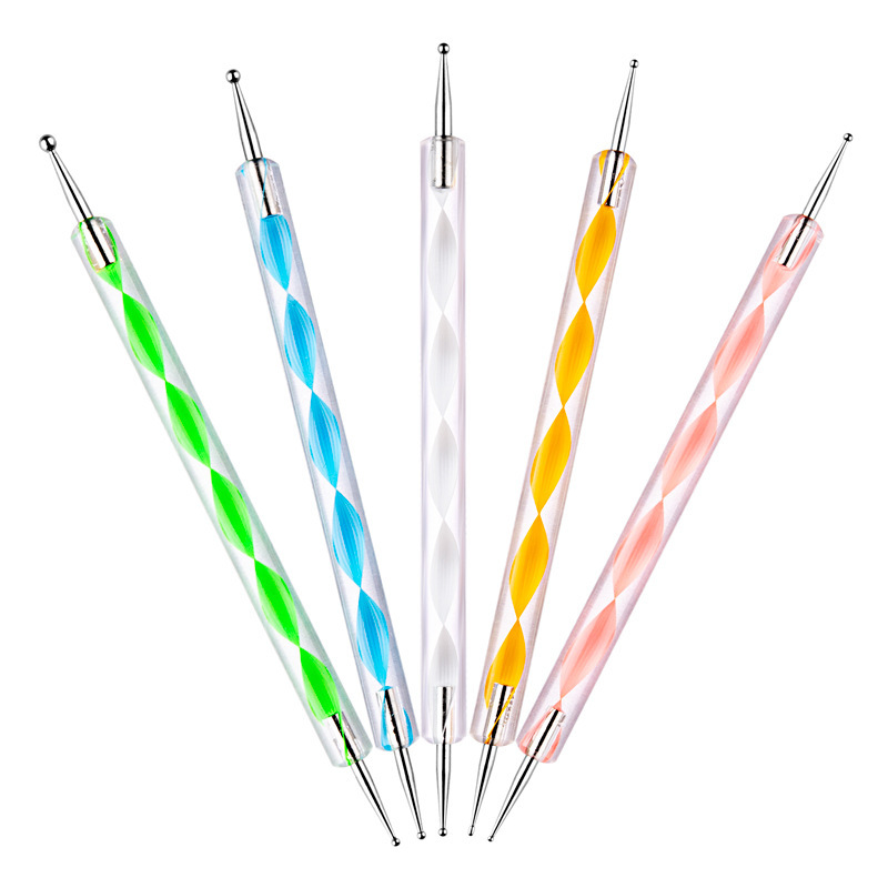 Hot Selling Spiral Rod Manicure Pen Dot Diamond Pen 5-Piece Set Acrylic Dot Flower Needle Sticky Diamond Pen Double-Headed Manicure Tool