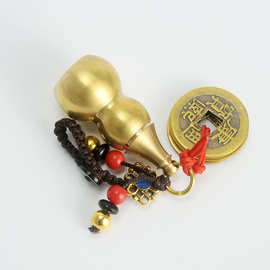 厂家直销黄铜葫芦文昌塔钥匙扣仿古五帝铜钱钥匙挂件复古创意饰品