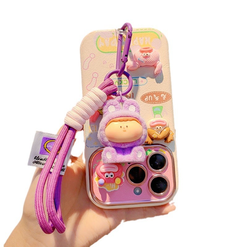 Caricatura floc amarelis llavero de automóvil pareja colgante bolsos creativos colgar garra máquina regalos al por mayor