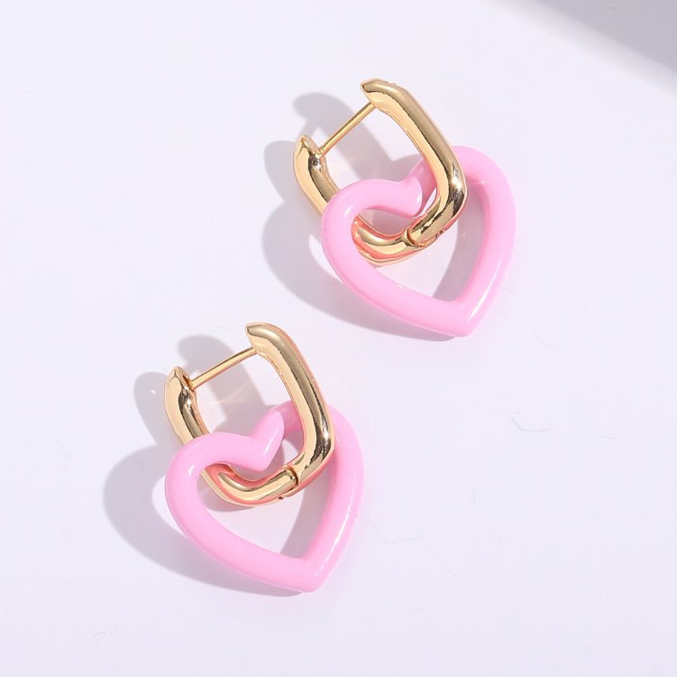 Heart Pattern Women'S Gender New Fashion Paint Heart-shaped 14k Gold-plated Copper Earrings