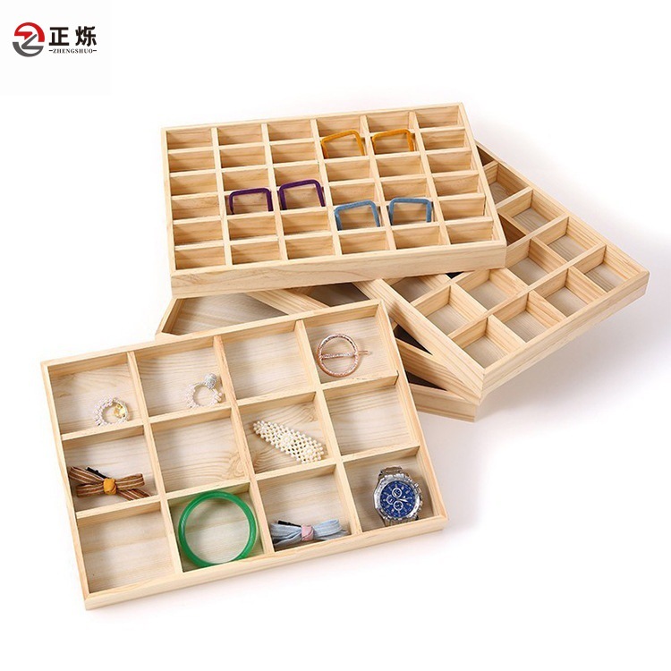 全實木飾品戒指展示盤 商場珠寶首飾收納盤 文玩格子盤擺攤看貨盤