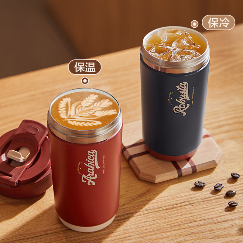 蘇泊爾コーヒーカップ保温カップ大容量随行ストローカップ女性高颜値陶磁器覇層内胆カップ|undefined
