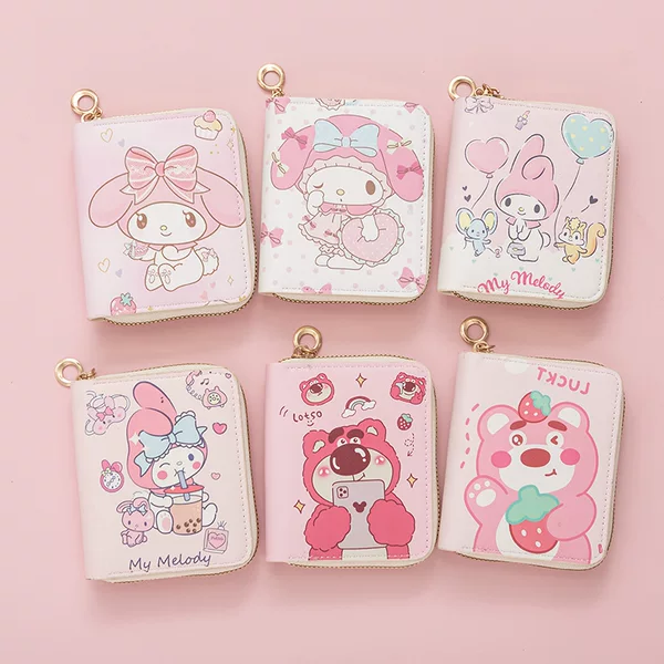 Strawberry Bear Melody Coin Purse Anime Cartoon Children's Short Zipper Coin Purse for Girls and Students Cross-Border Anime Coin Purse