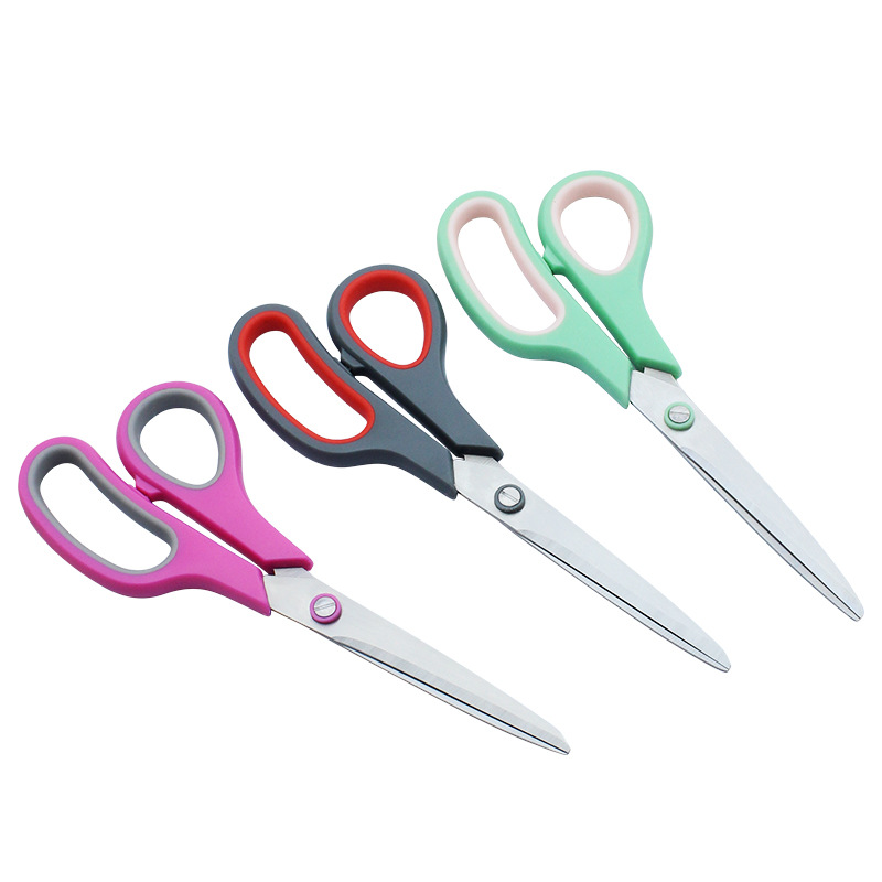 Productos calientes transfronterizos de 8.5 pulgadas tijeras de oficina de acero inoxidable tijeras domésticas multipropósito mangos cómodos tijeras de costura hechas a mano