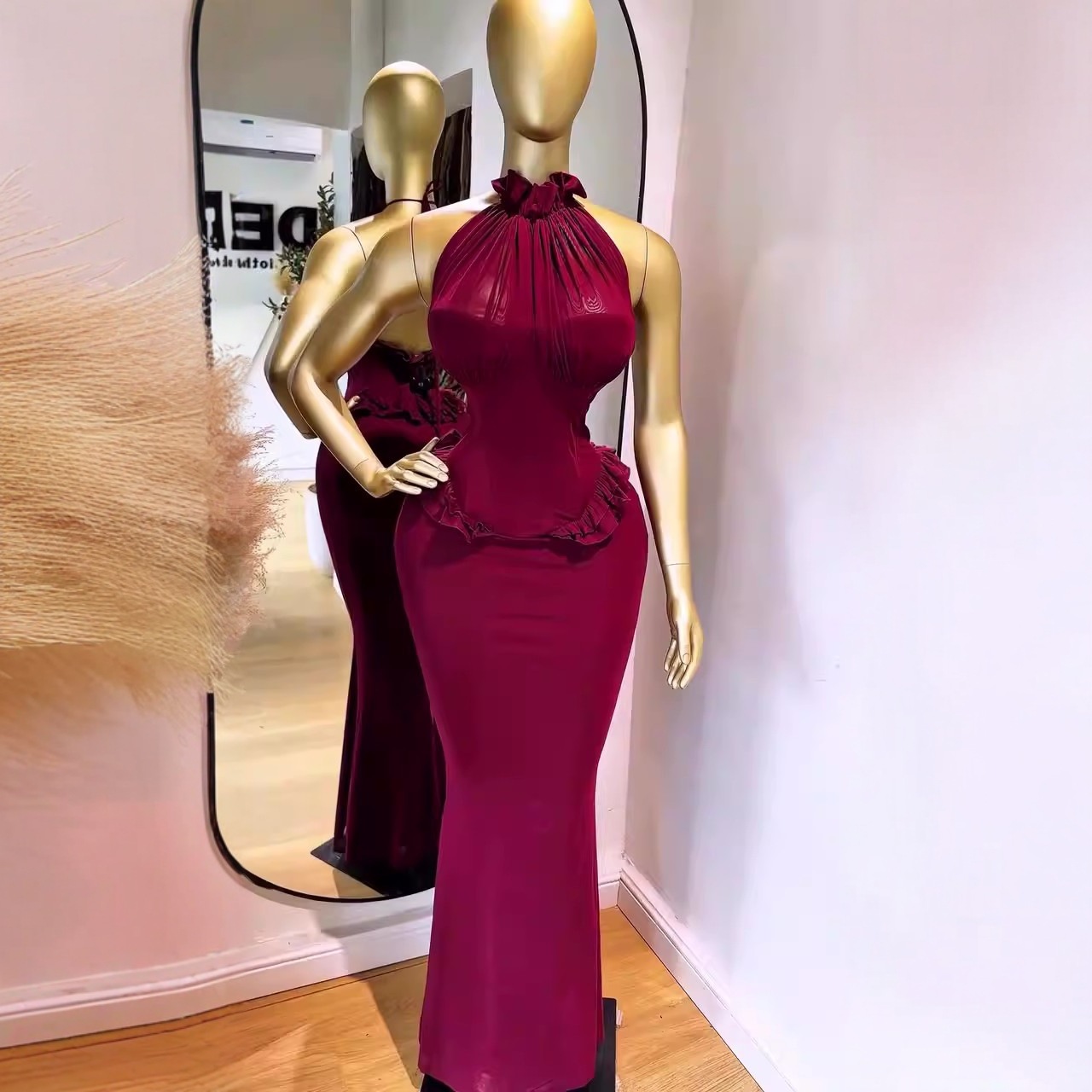 Women's Clothing Slimming Long Evening Dress Sleeveless Halter Neck American Style For Autumn Winter_ecoleips.com