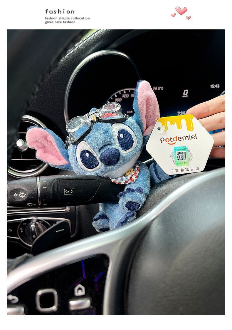 Cute Stitch Car Dashboard Decoration Plush Toy Wiper Steering Light Car Interior Accessories for Women