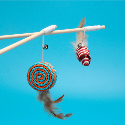 Wholesale animal self-pleasure cat stick hemp rope wooden handle interactive mouse bird new pet cat toy