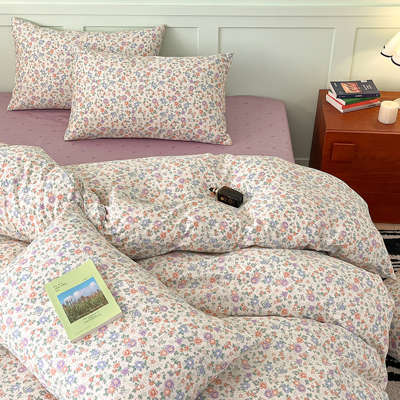 Nuevo algodón de cuatro piezas con flores cortas estilo nórdico sábanas de algodón retro de cuatro piezas con tres piezas