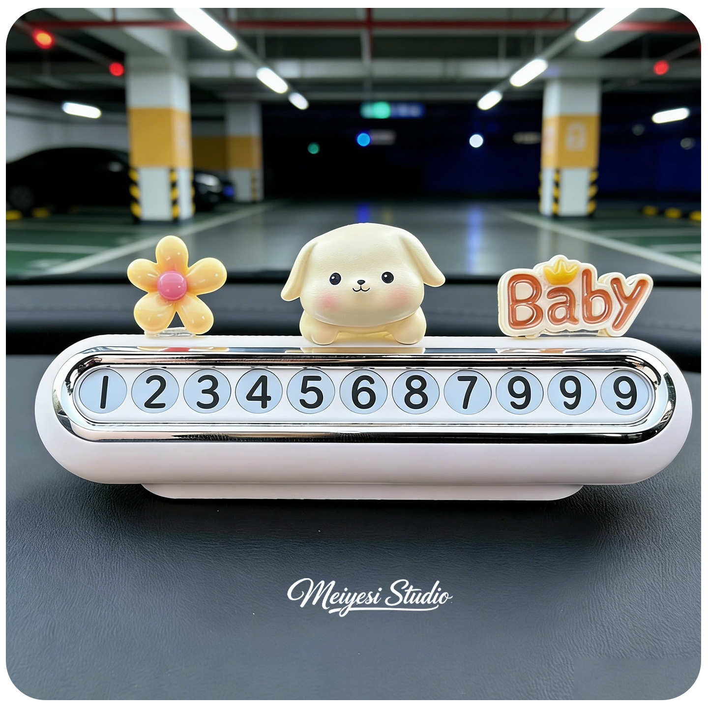 Pequeño perro amarillo flores amarillas + marca X blanca