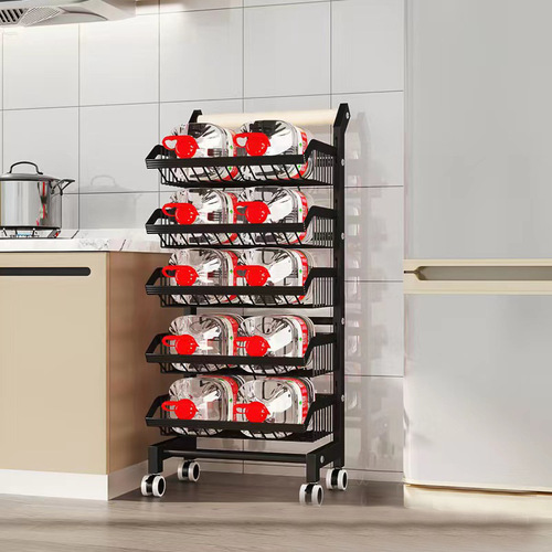 Kitchen multi-functional basket on wheels, storage and organization basket, freestanding multi-layer fruit and vegetable snack storage, home use