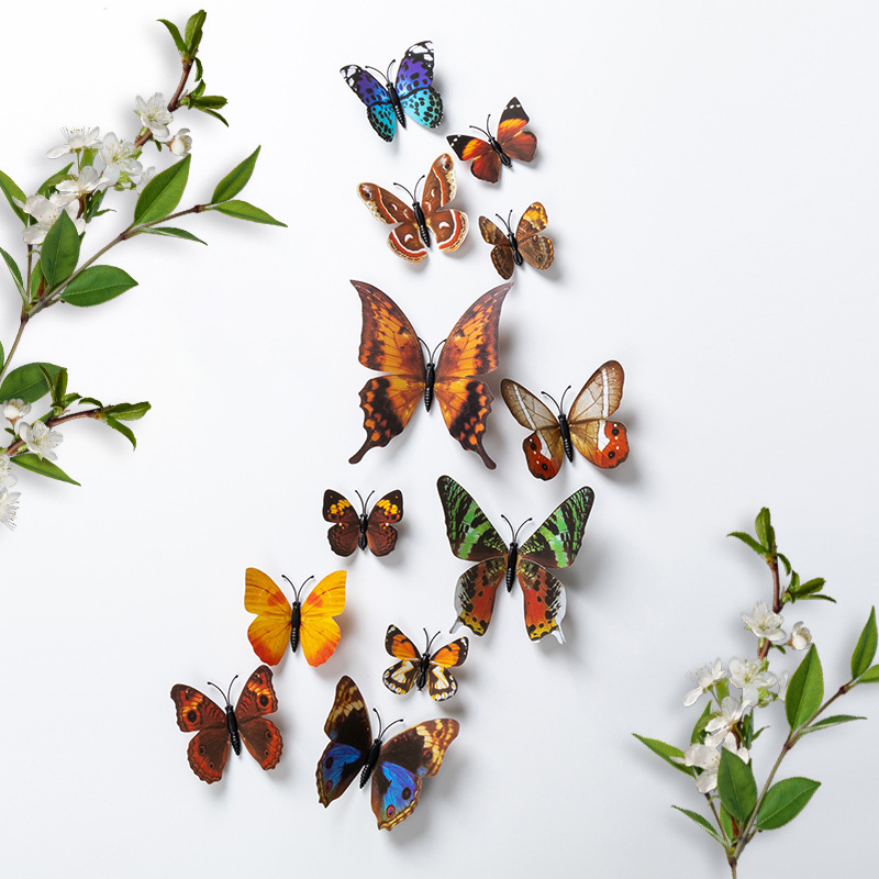Etiqueta engomada de pared tridimensional 3D simulación mariposa pvc plástico color mariposa imán imán refrigerador decoración del hogar de alta calidad