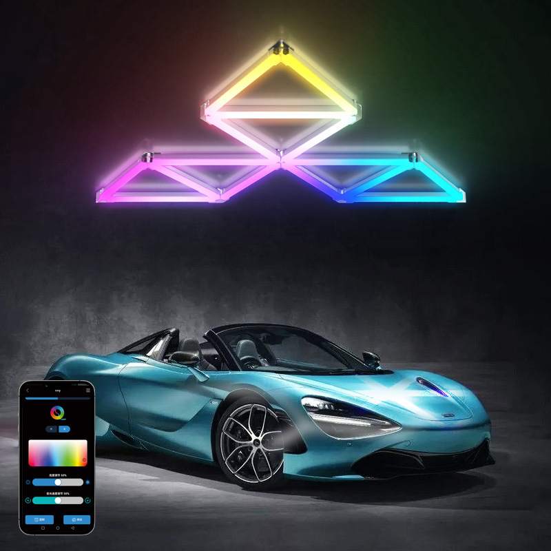 Detalles de automóviles transfronterizos LED iluminación de garaje luz de fondo luz de atmósfera luz de color ritmo inteligente RGB hexágono luz de garaje