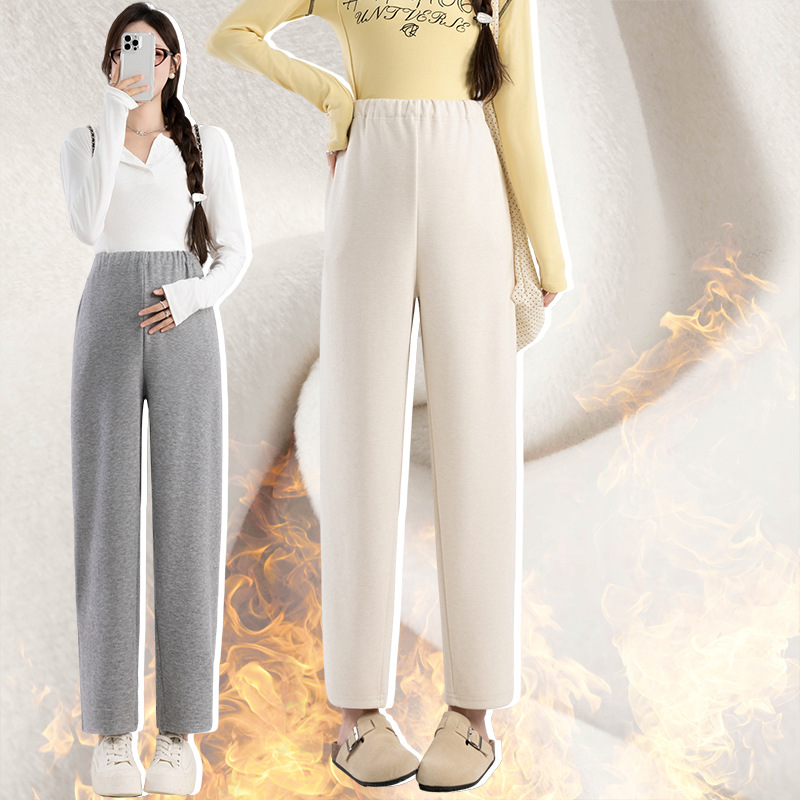 7363/7363B實拍孕婦哈倫褲加絨加厚冬季抽繩寬鬆型直筒褲休閒長褲