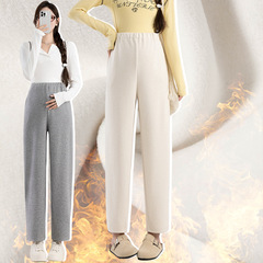 7363/7363B實拍孕婦哈倫褲加絨加厚冬季抽繩寬鬆型直筒褲休閒長褲