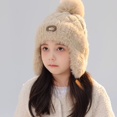 子供のニットの帽子の女の子の男の子の秋冬の防風の寒さは毛の帽子の新型の赤ちゃんの保温の雷の前線の帽子を厚くします。