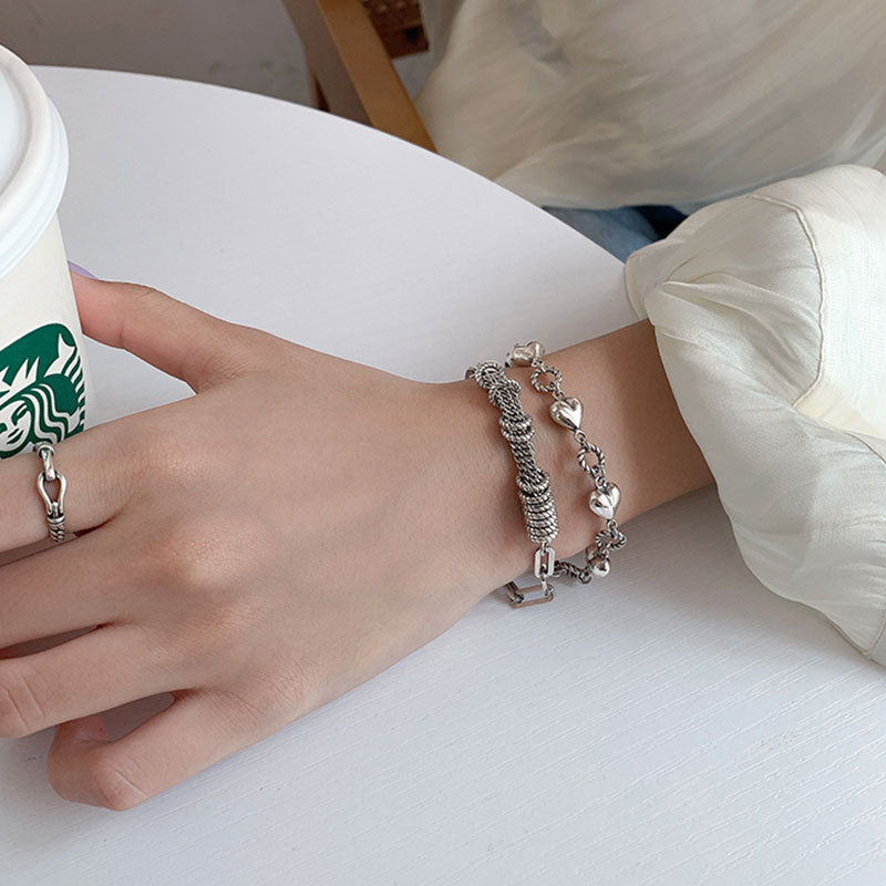 Retro heart circle stitching bracelet female niche design braided chain heartshaped braceletpicture11