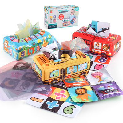 Early education children Napkin box Shredded Paper ring Tissue box fire control train School bus baby Puzzle Cloth book