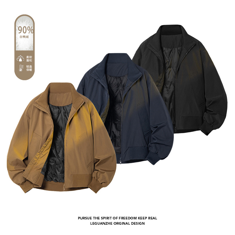 90%白鸭绒美式飞行员羽绒服男士cleanfit高级感痞帅短款夹克外套