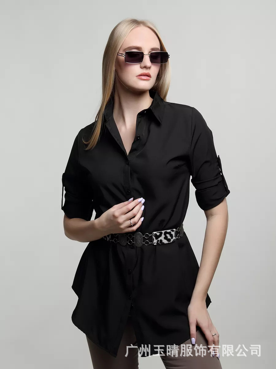 국경 간 유럽과 미국 레저 섹시한 느슨한 긴 2025 년 봄과 가을 새로운 올 매치 섹시한 플러스 사이즈 흰색 셔츠 대외 무역