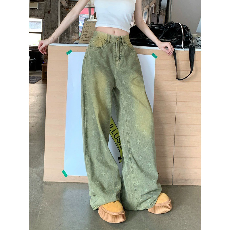 2024-май крестообразные ручные ручные стирание ретро старые джинсы персонализированные прямые брюки для мужчин и женщин
