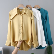 純色長袖襯衫外套女春季新款2023年職業通勤襯衣內搭打底疊穿上衣