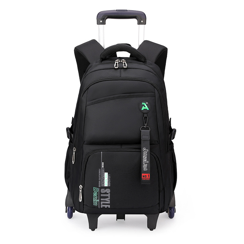 Escuela de escuela primaria transfronteriza de pescado natural, mochila escolar con barra de ruedas para niños y niñas, mochila desmontable con reducción de carga de gran capacidad de color sólido