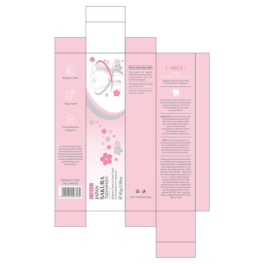 Cross-border Laikou Sakura Toothpaste 85g freshens breath, removes stains and cleans teeth. Factory wholesale in stock undefined