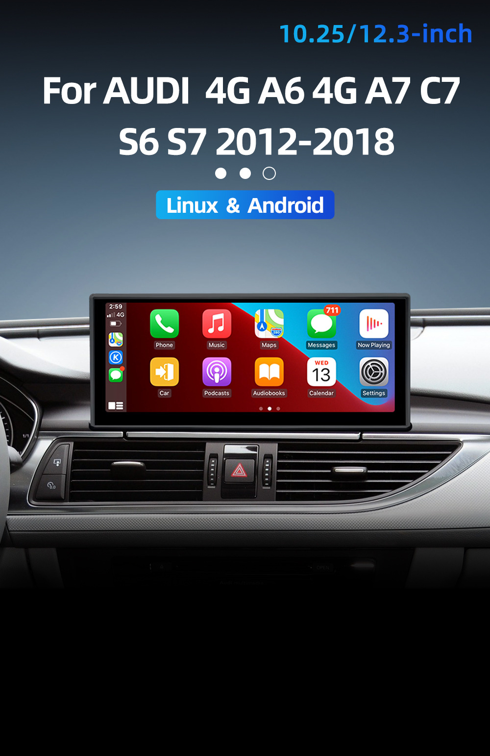 Navigation center console large screen suitable for Audi A6 A7 C7 S6 S7 4G 2012-2018 car Android system