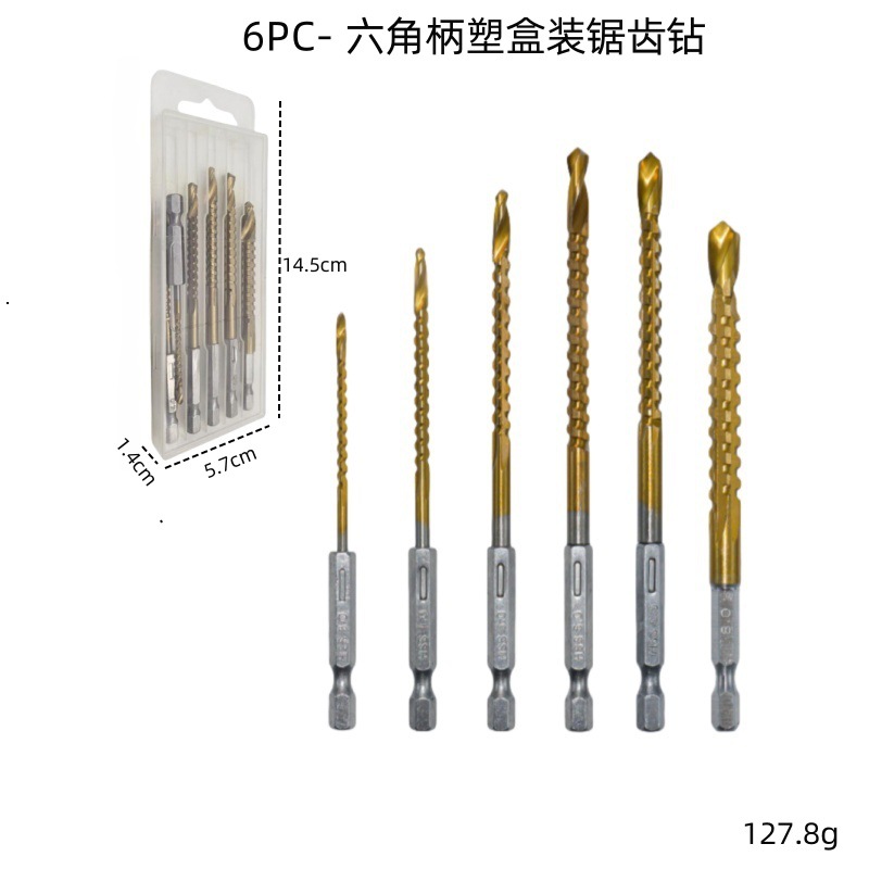 Taladro helicoidal dentado mango redondo de acero de alta velocidad 6 piezas para trabajar la madera taladro ranurado taladro de torsión dentado mango recto taladro dentado