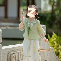 Hanfu Girl Летний тонкий стиль Детский традиционный комплект одежды в китайском стиле Китайская детская одежда для маленьких девочек Улучшенный костюм Тан для детей.