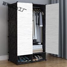 衣柜简易组装家用卧室家具布仿木钢管加粗加固小挂推拉门收纳柜子